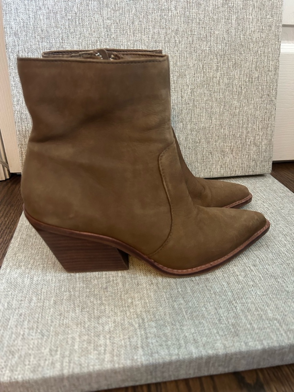 Dolce Vita Olive Brown Suede Pointed Toe Ankle Boots